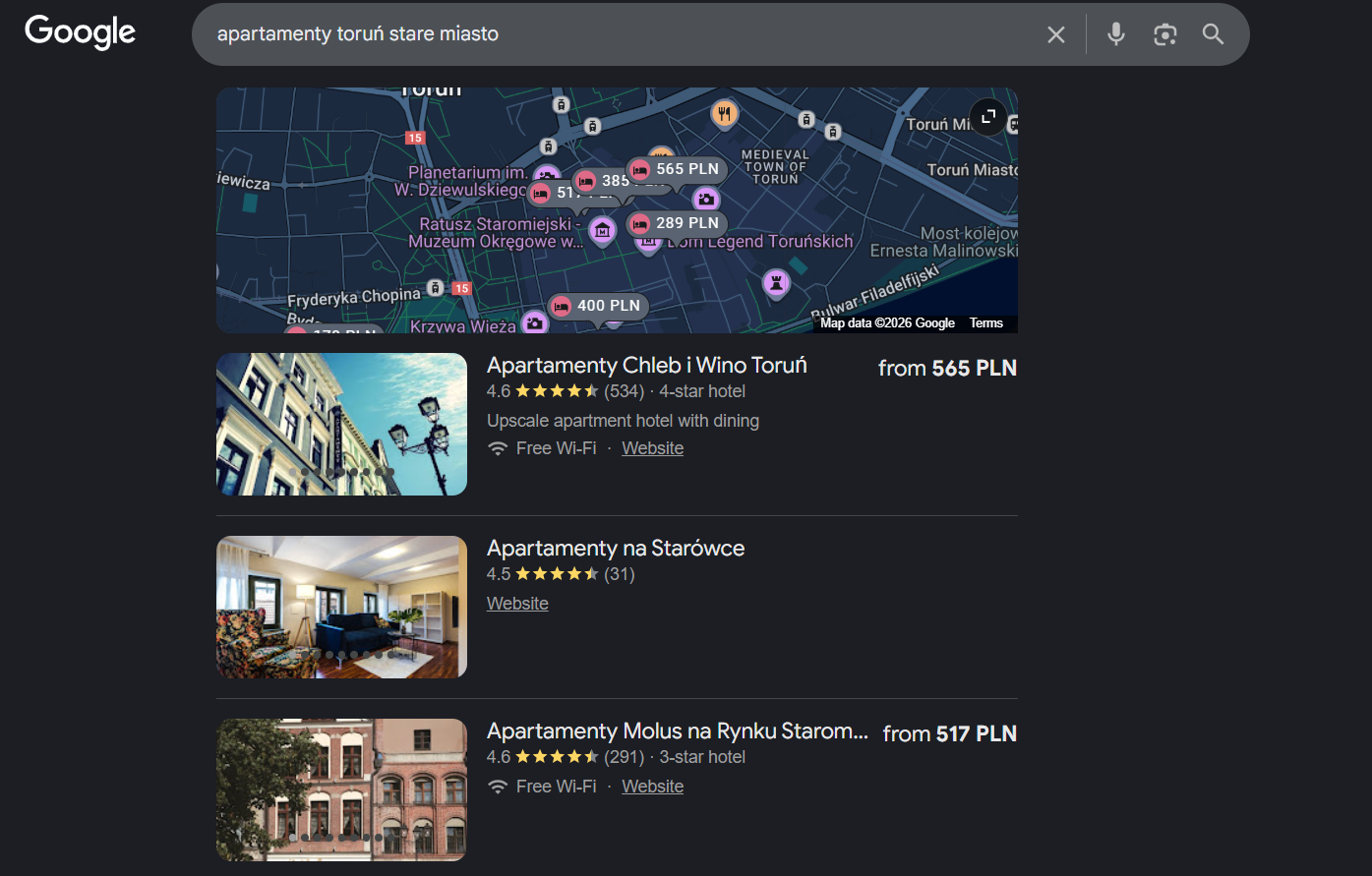 Przykład wyszukiwania w Google